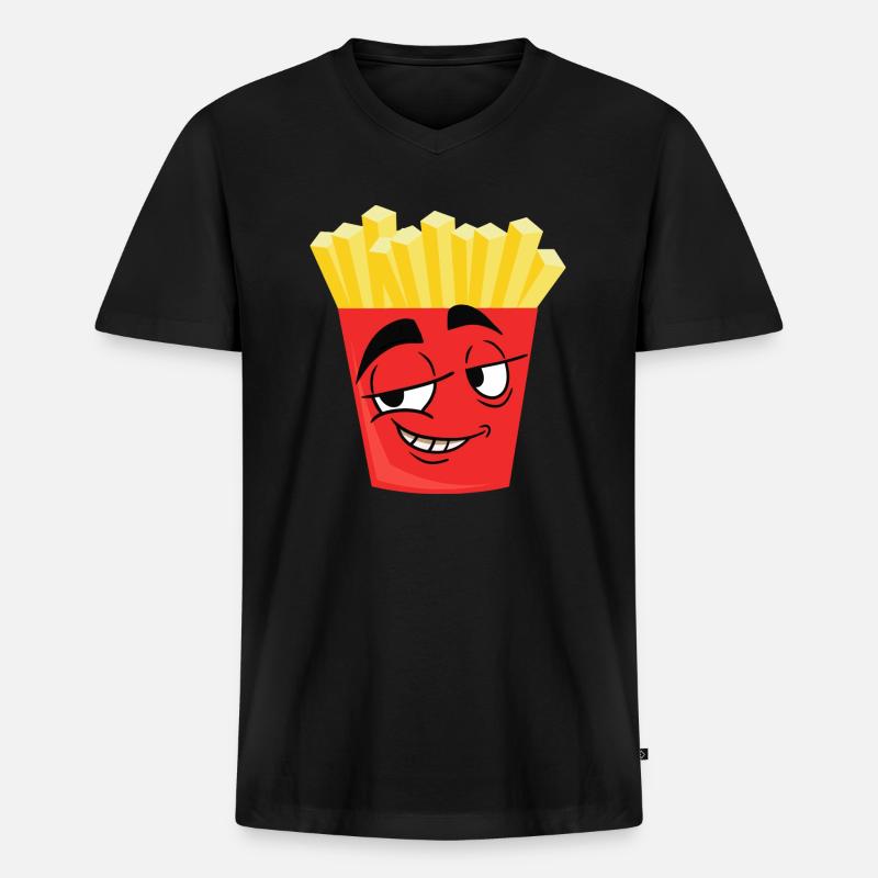Pommes witzig - Männer Premium Bio T-Shirt mit V-Ausschnitt - Schwarz