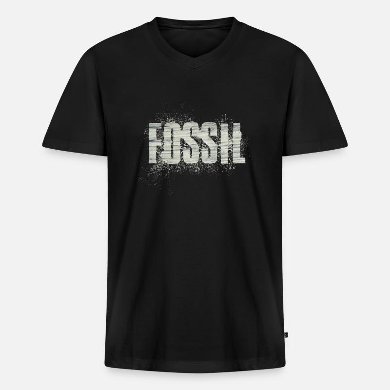 Fossil - Männer Premium Bio T-Shirt mit V-Ausschnitt - Schwarz