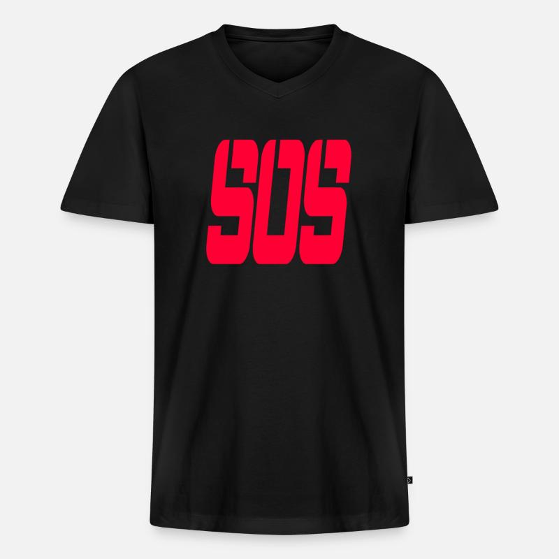 SOS - Männer Premium Bio T-Shirt mit V-Ausschnitt - Schwarz
