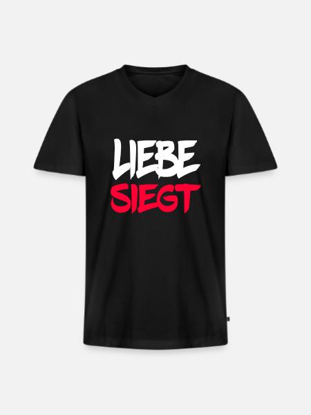 Liebe Siegt - Männer Premium Bio T-Shirt mit V-Ausschnitt - Schwarz