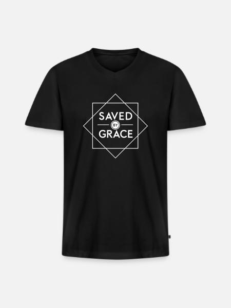 Saved by grace, Christian - Men's Premium Organic T-shirt with V-neck - black