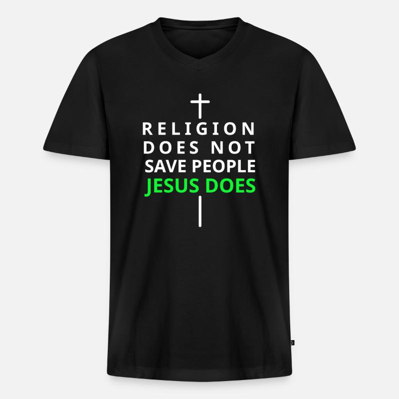 Jesus rettet dich - Männer Premium Bio T-Shirt mit V-Ausschnitt - Schwarz