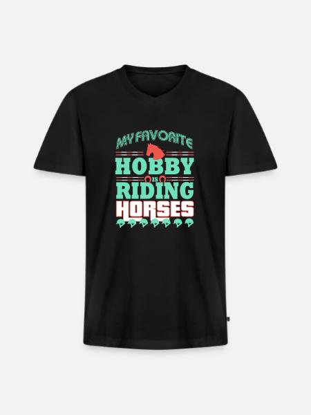 Hobby Pferde Reiten - Männer Premium Bio T-Shirt mit V-Ausschnitt - Schwarz