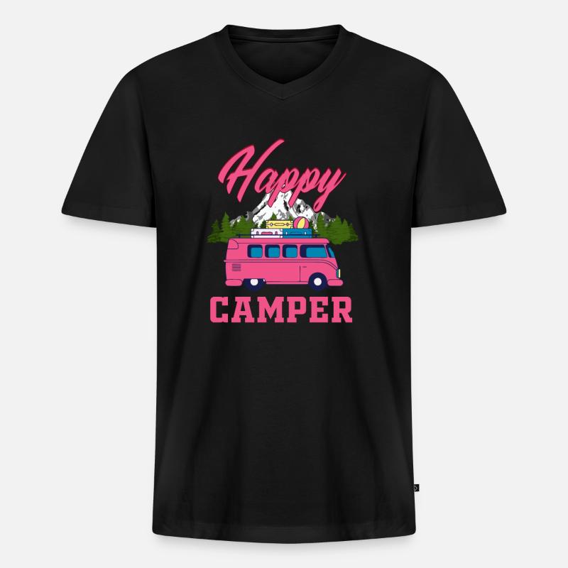 Glücklicher camper - Männer Premium Bio T-Shirt mit V-Ausschnitt - Schwarz