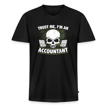 Totenkopf Steuerberater - Männer Premium Bio T-Shirt mit V-Ausschnitt - Schwarz - Vorne - Nico (187cm)