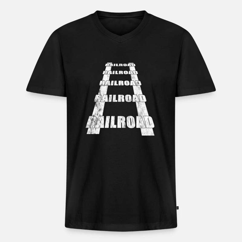 Schienen Eisenbahn - Männer Premium Bio T-Shirt mit V-Ausschnitt - Schwarz