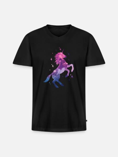 Galaxie Einhorn - Männer Premium Bio T-Shirt mit V-Ausschnitt - Schwarz