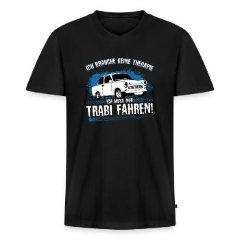Trabi Trabbi  Pappe DDR Fahrzeug Geschenk - Männer Premium Bio T-Shirt mit V-Ausschnitt - Schwarz - Vorne - Nico (187cm)