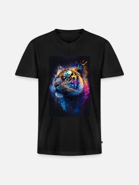 Coloured tiger with blobs - Men's Premium Organic T-shirt with V-neck - black