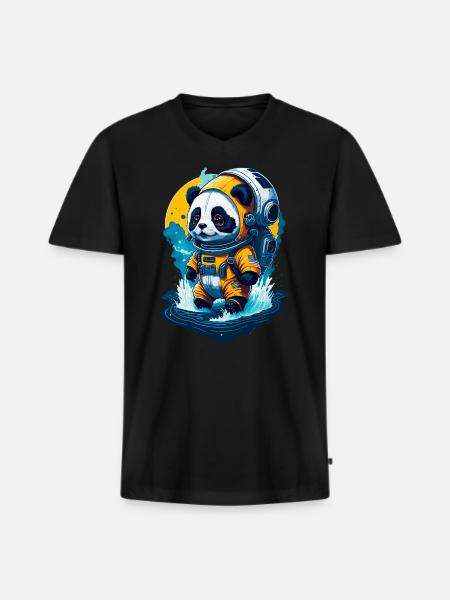 Cute Panda Astronaut - Men's Premium Organic T-shirt with V-neck - black