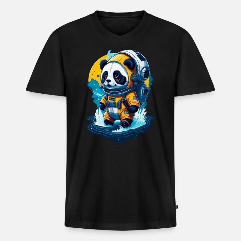 Niedlicher Panda-Astronaut - Männer Premium Bio T-Shirt mit V-Ausschnitt - Schwarz