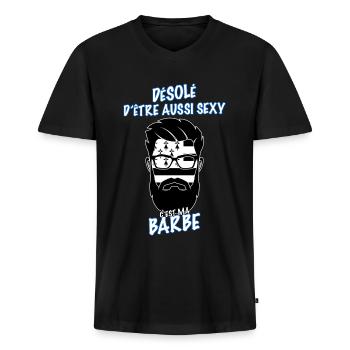 Breton Trop Sexy C'est le Mien - T-shirt encolure en V Premium bio Homme - noir - Devant - Nico (187cm)