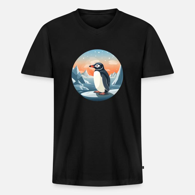 Pinguin - Männer Premium Bio T-Shirt mit V-Ausschnitt - Schwarz