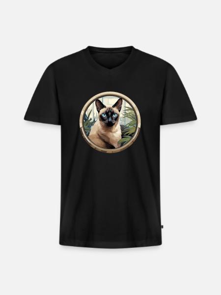 Siamkatze - Männer Premium Bio T-Shirt mit V-Ausschnitt - Schwarz
