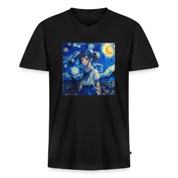 anime, anime mädchen, otaku, waifu, van gogh - Männer Premium Bio T-Shirt mit V-Ausschnitt - Schwarz - Vorne - Nico (187cm)