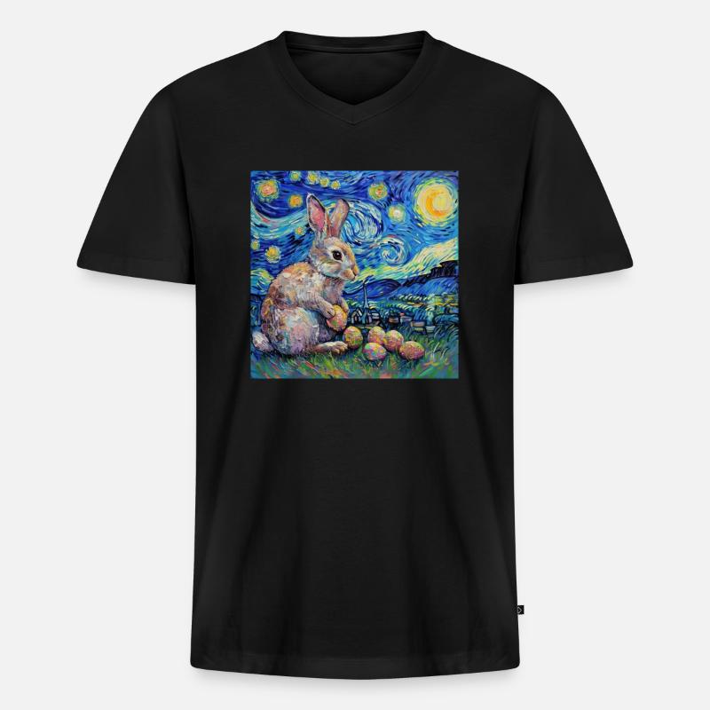 easter bunny, easter, bunny, happy easter, easter eggs - Men's Premium Organic T-shirt with V-neck - black