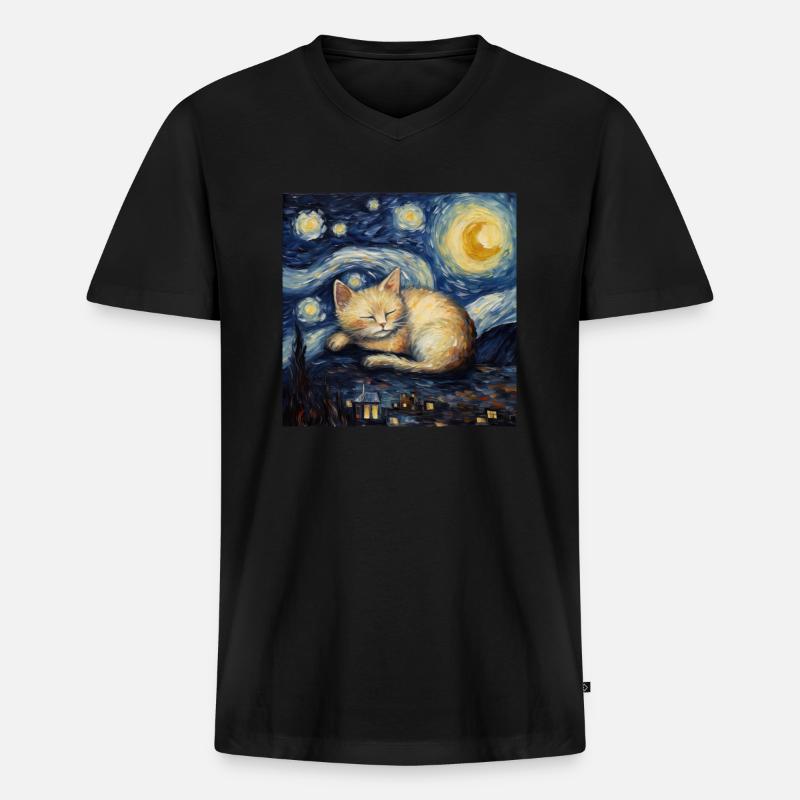 Katze, katzenmotiv, geschenk - Männer Premium Bio T-Shirt mit V-Ausschnitt - Schwarz