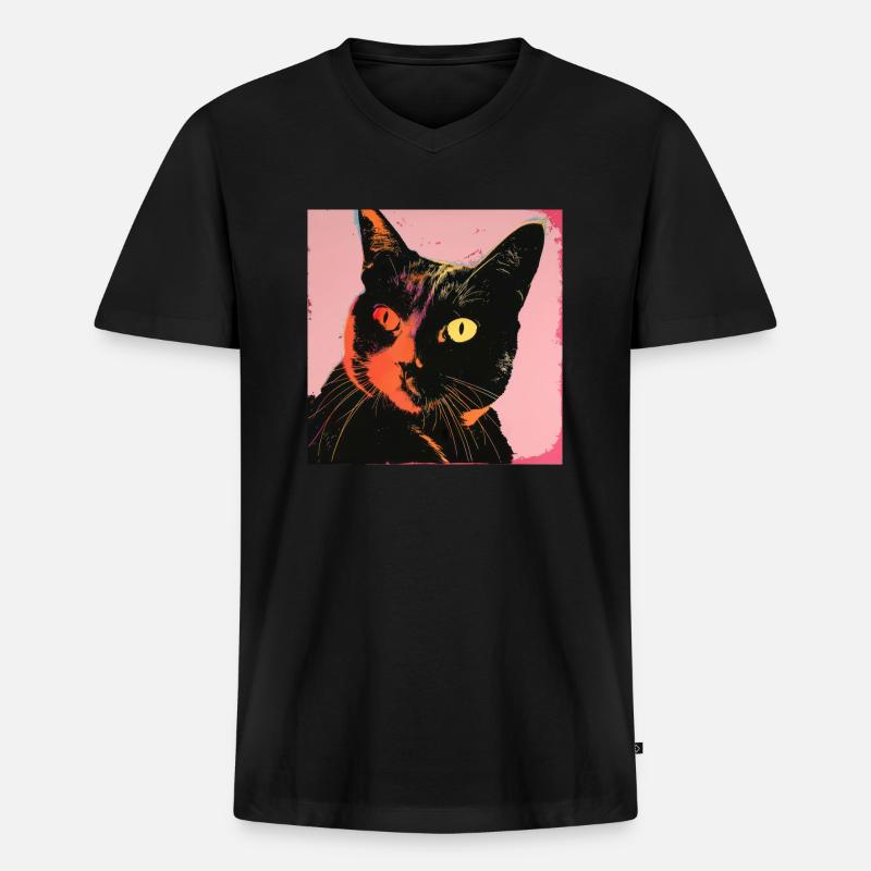 Katze, katzenmotiv, popart, geschenk, geschenkidee - Männer Premium Bio T-Shirt mit V-Ausschnitt - Schwarz