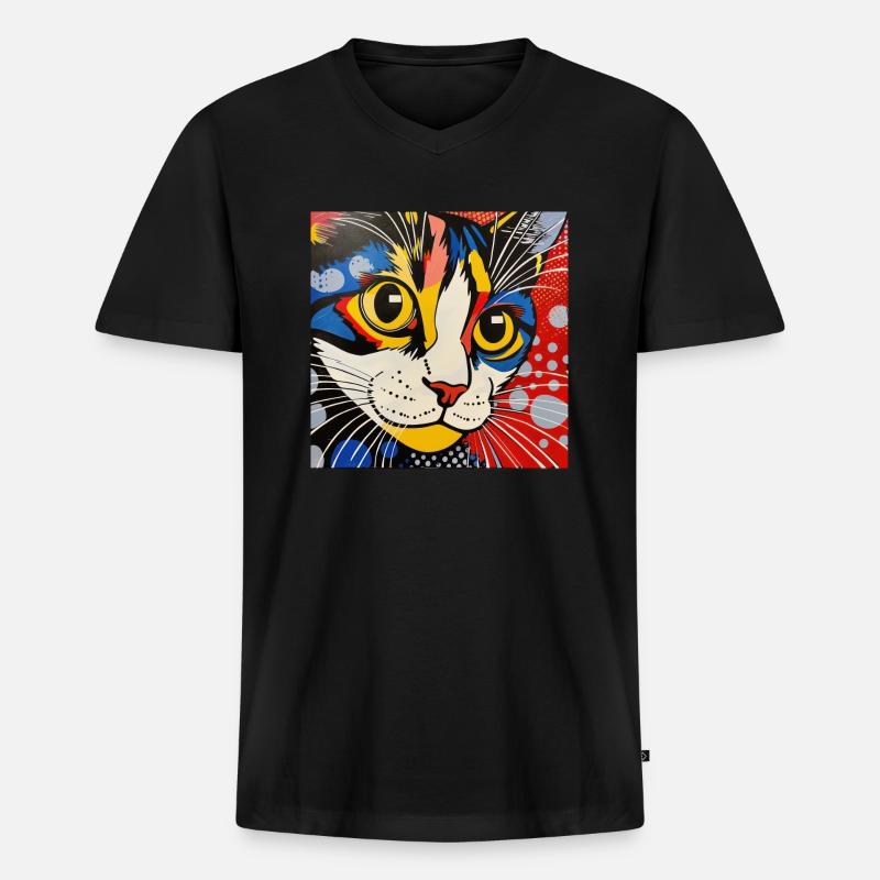 Katze, katzenmotiv, comic, geschenk, geschenkideen - Männer Premium Bio T-Shirt mit V-Ausschnitt - Schwarz