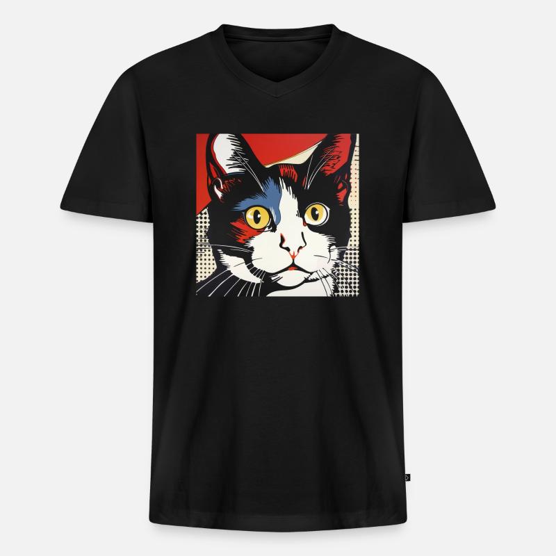 Katze, katzenmotiv - Männer Premium Bio T-Shirt mit V-Ausschnitt - Schwarz