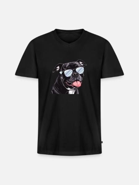 Staffordshire Bullterrier, Hund, Solglasögon - Ekologisk premium-T-shirt med V-ringning herr - svart