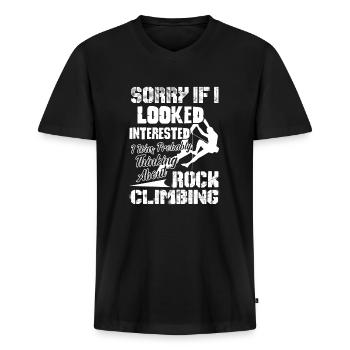 Rock Climbing Thinking About Rock Climbing - Men's Premium Organic T-shirt with V-neck - black - Front - Nico (187cm)
