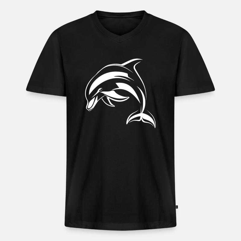 Delfin - Männer Premium Bio T-Shirt mit V-Ausschnitt - Schwarz