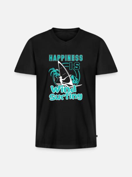 Windsurfing Happiness Is Windsurfing - Men's Premium Organic T-shirt with V-neck - black