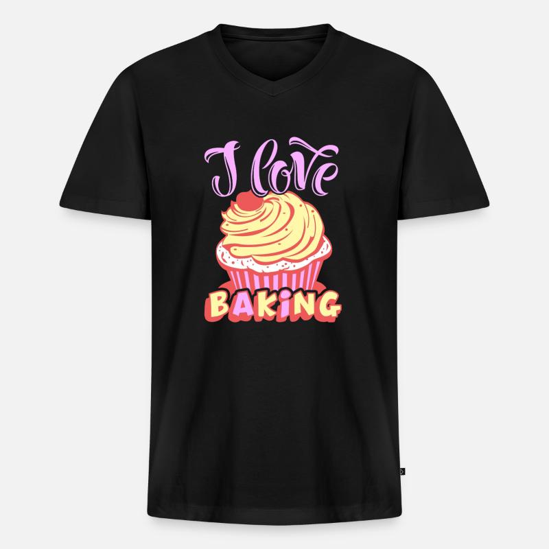 Bäcker Ich mag backen - Männer Premium Bio T-Shirt mit V-Ausschnitt - Schwarz