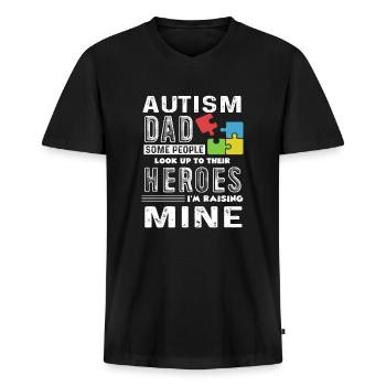 Sensibilisation à l'autisme Papa autisme - T-shirt encolure en V Premium bio Homme - noir - Devant - Nico (187cm)