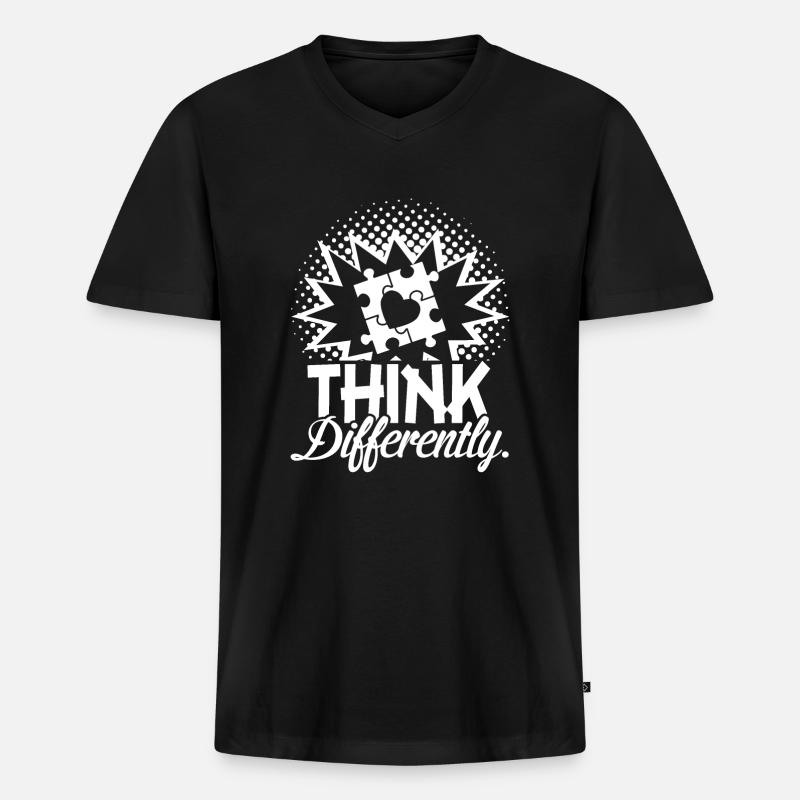 Autismusbewusstsein Autismus denkt anders - Männer Premium Bio T-Shirt mit V-Ausschnitt - Schwarz