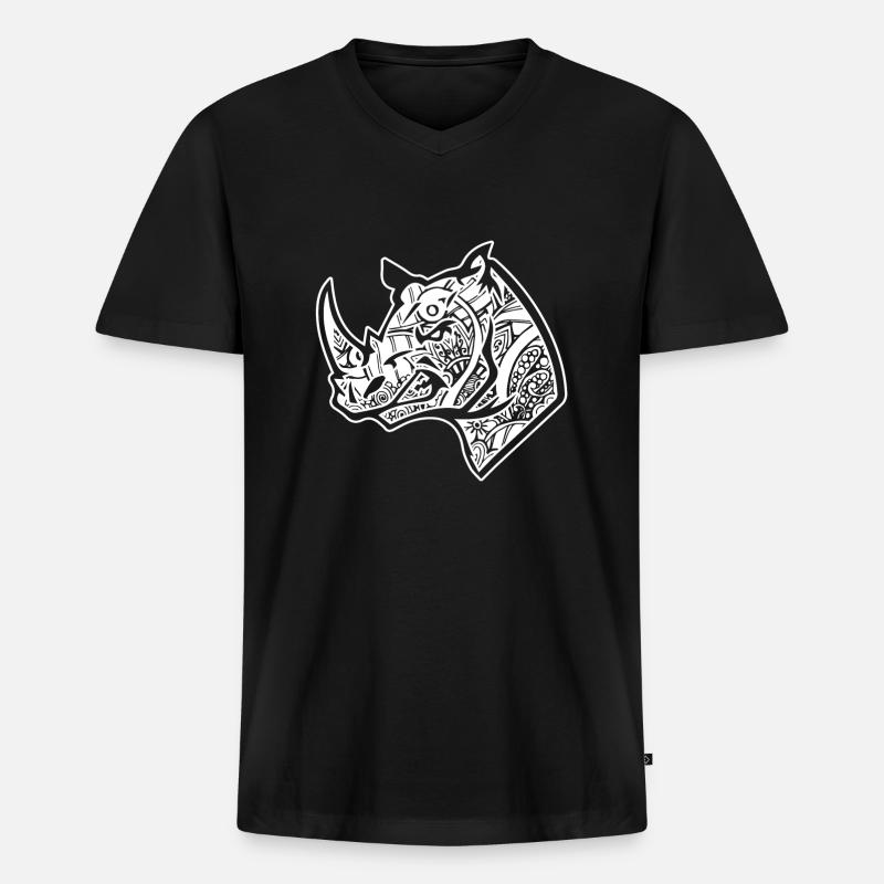 Nashorn Nashorn Blumenmuster - Männer Premium Bio T-Shirt mit V-Ausschnitt - Schwarz