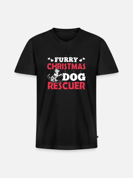 Christmas Furry Dog Rescuer Christmas - Men's Premium Organic T-shirt with V-neck - black