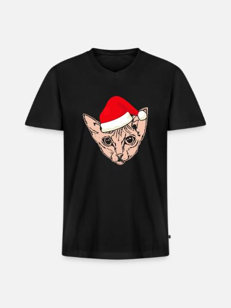 Christmas Santa Sphynx Cat - Men's Premium Organic T-shirt with V-neck - black
