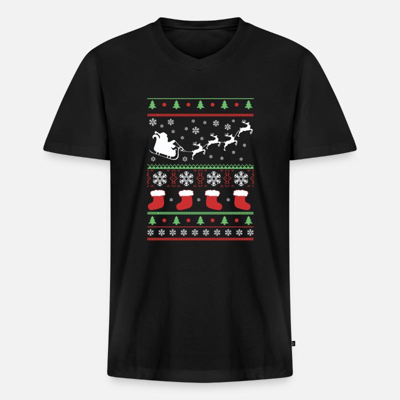 WEIHNACHTEN XMAS CHRISTMAS WEIHNACHTSMANN PULLI - Männer Premium Bio T-Shirt mit V-Ausschnitt - Schwarz