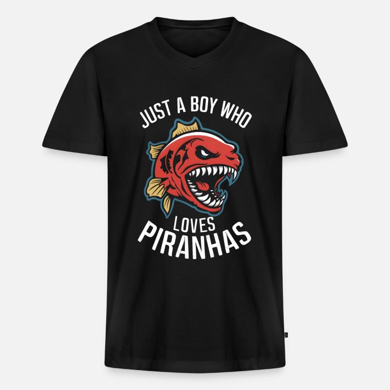 Piranha - Männer Premium Bio T-Shirt mit V-Ausschnitt - Schwarz