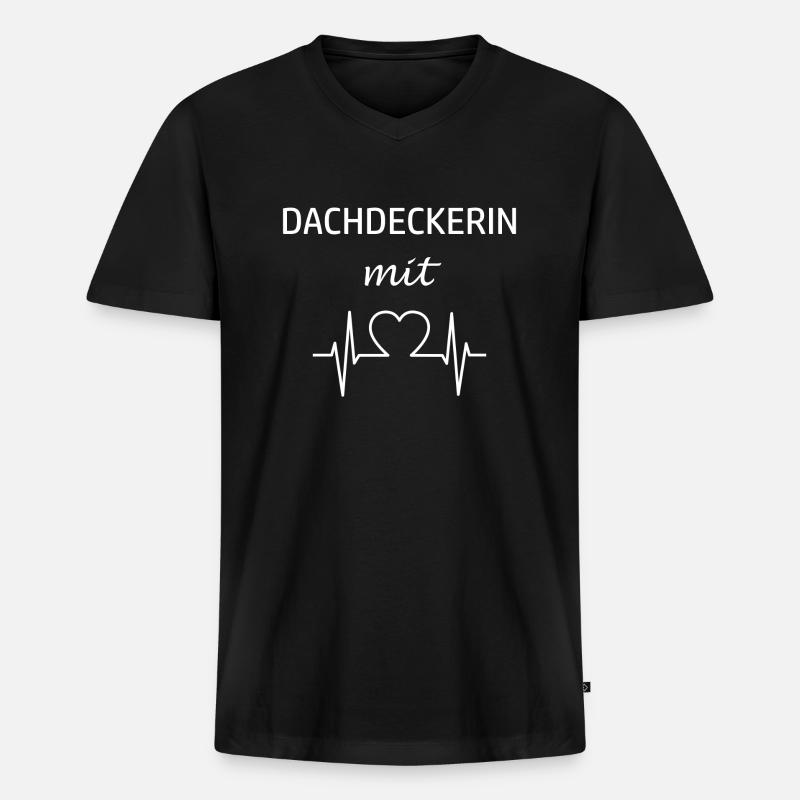 Dachdeckerin mit Herz - Männer Premium Bio T-Shirt mit V-Ausschnitt - Schwarz