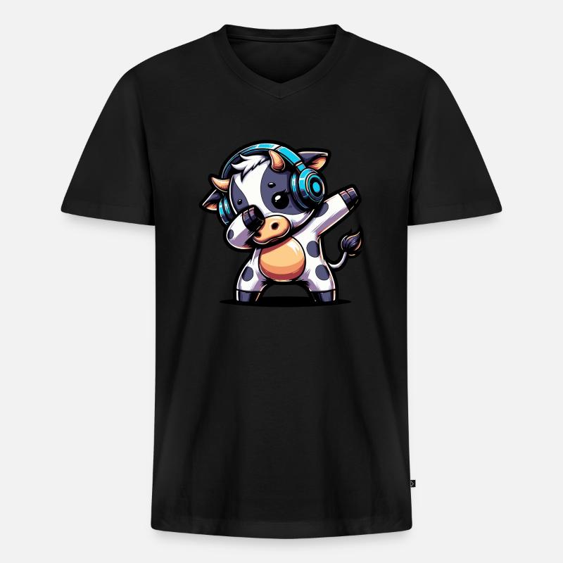 Dabbing Kuh - Männer Premium Bio T-Shirt mit V-Ausschnitt - Schwarz