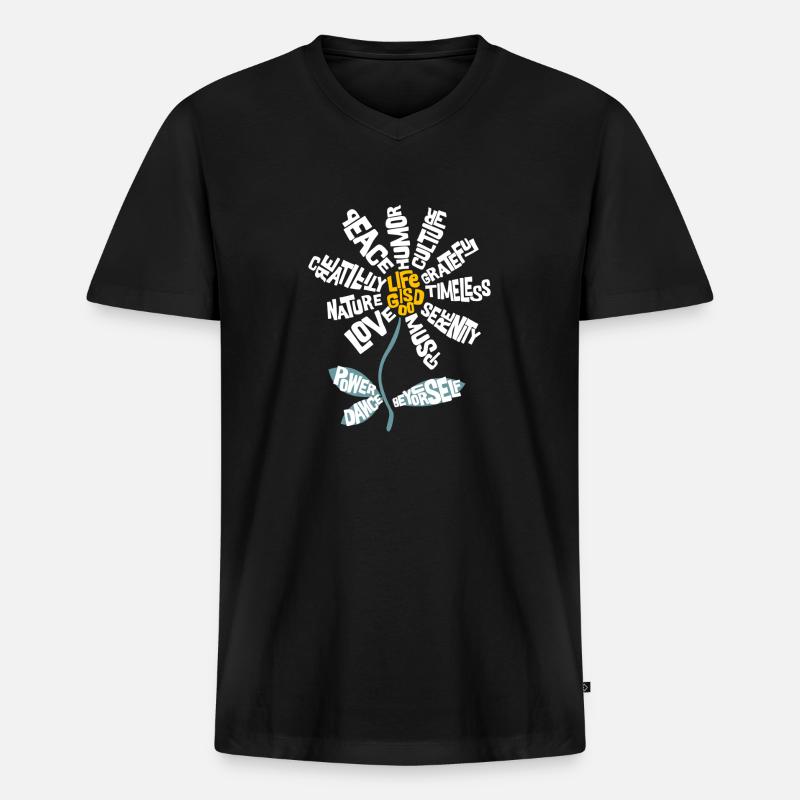 Blume des Lebens - Männer Premium Bio T-Shirt mit V-Ausschnitt - Schwarz