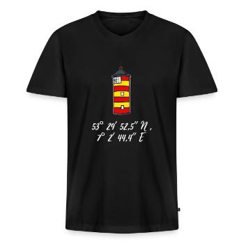 Leuchtturm Pilsum Krummhörn Koordinaten - Männer Premium Bio T-Shirt mit V-Ausschnitt - Schwarz - Vorne - Nico (187cm)