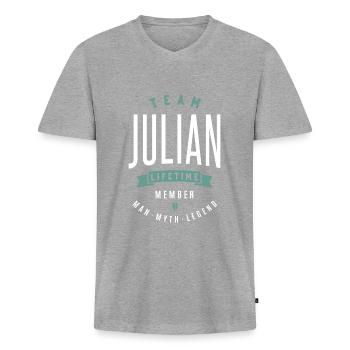 Name Julian - Men's Premium Organic T-shirt with V-neck - heather grey - Front