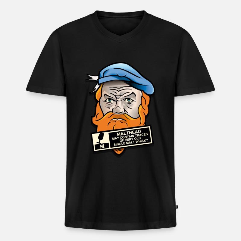 Malthead 🥃 Warning Schottenkopf - Männer Premium Bio T-Shirt mit V-Ausschnitt - Schwarz