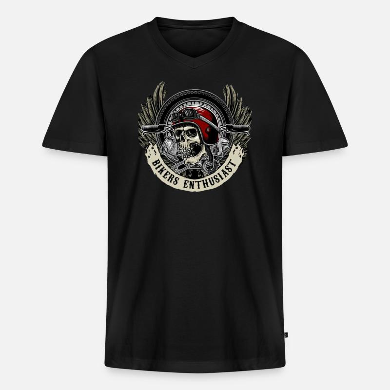 Motorradfahrer, Skull - Männer Premium Bio T-Shirt mit V-Ausschnitt - Schwarz