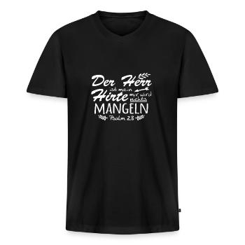 Jesus Bibelvers - Männer Premium Bio T-Shirt mit V-Ausschnitt - Schwarz - Vorne - Nico (187cm)