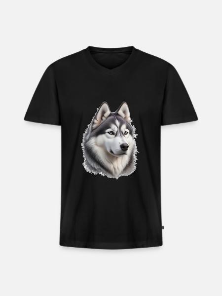 Husky - Men's Premium Organic T-shirt with V-neck - black