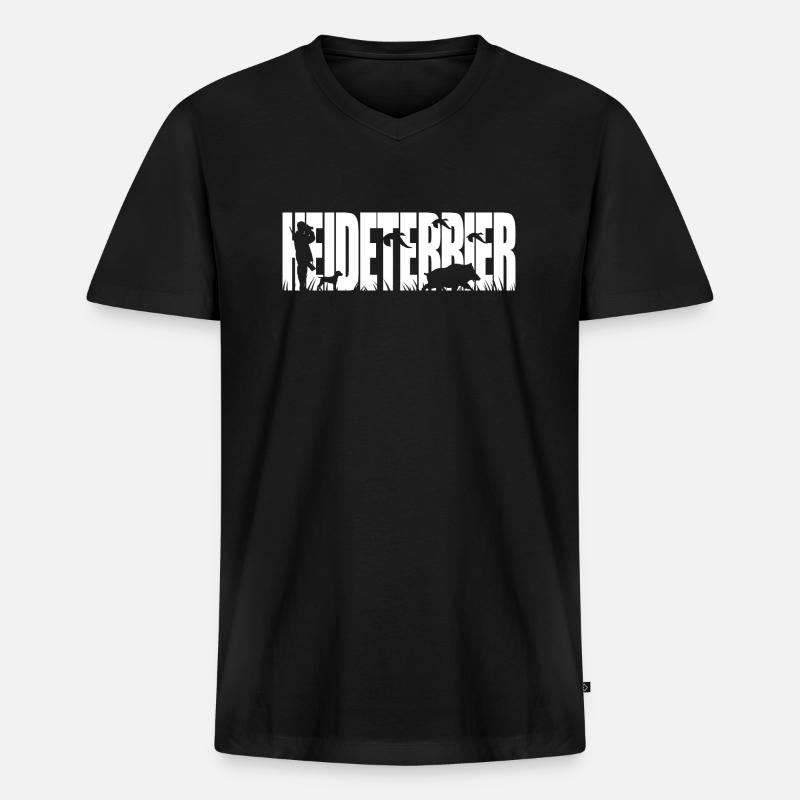 HEIDETERRIER Jagdhund Jagdhunde Wilsigns - Männer Premium Bio T-Shirt mit V-Ausschnitt - Schwarz