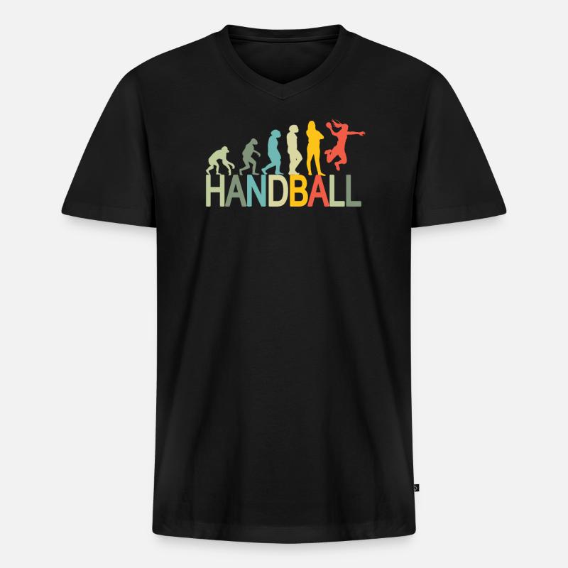 Lstiges Handball Design Evolution - Männer Premium Bio T-Shirt mit V-Ausschnitt - Schwarz