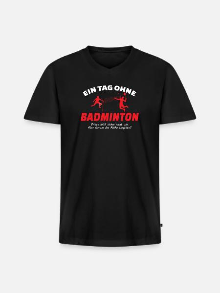 Badminton Geschenkidee Sport Design - Männer Premium Bio T-Shirt mit V-Ausschnitt - Schwarz