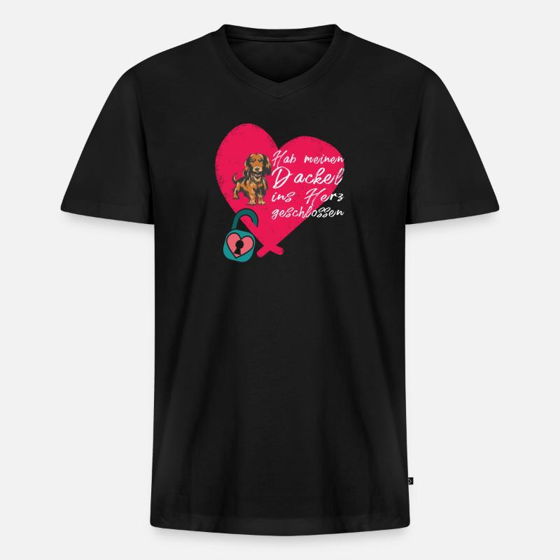 Hund Dackel Hundebesitzer Geschenkidee - Männer Premium Bio T-Shirt mit V-Ausschnitt - Schwarz