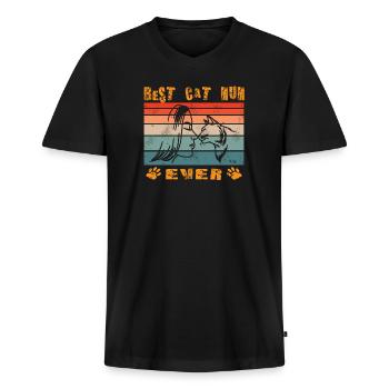 Katzenfreund, Katzenzubehör Geschenk - Männer Premium Bio T-Shirt mit V-Ausschnitt - Schwarz - Vorne - Nico (187cm)